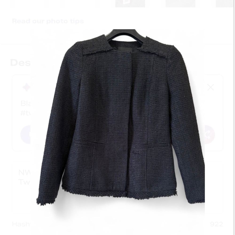 NWT Banana Republic Women’s Button Down Tweed Blazer Sz 4 Black & Metallic